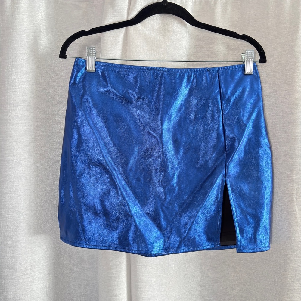 Fashion Nova Metallic Blue Mini Skirt
